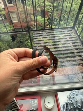 Hermes Black and Brown Double Tour Leather Bracelet with Gold Buckle